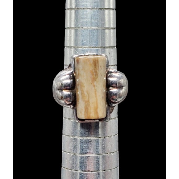 Authentic Original Vintage Style Jewelry - Vintage MCM Geometric Brutalist Jasper Stone Southwest Statement Ring Sz 5 3/4